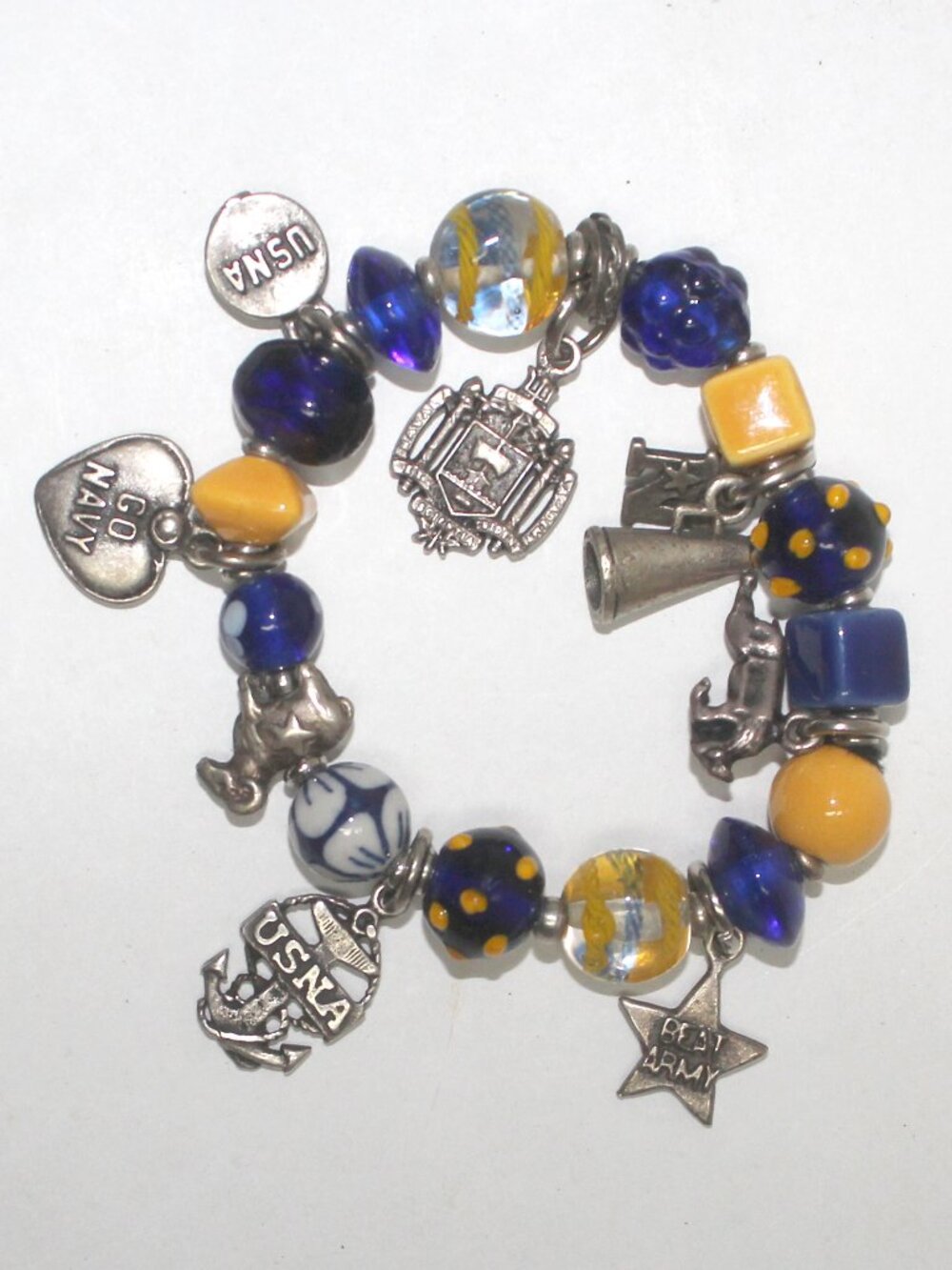 USNA Go Navy Bead & Charm Stretch Corded Bracelet